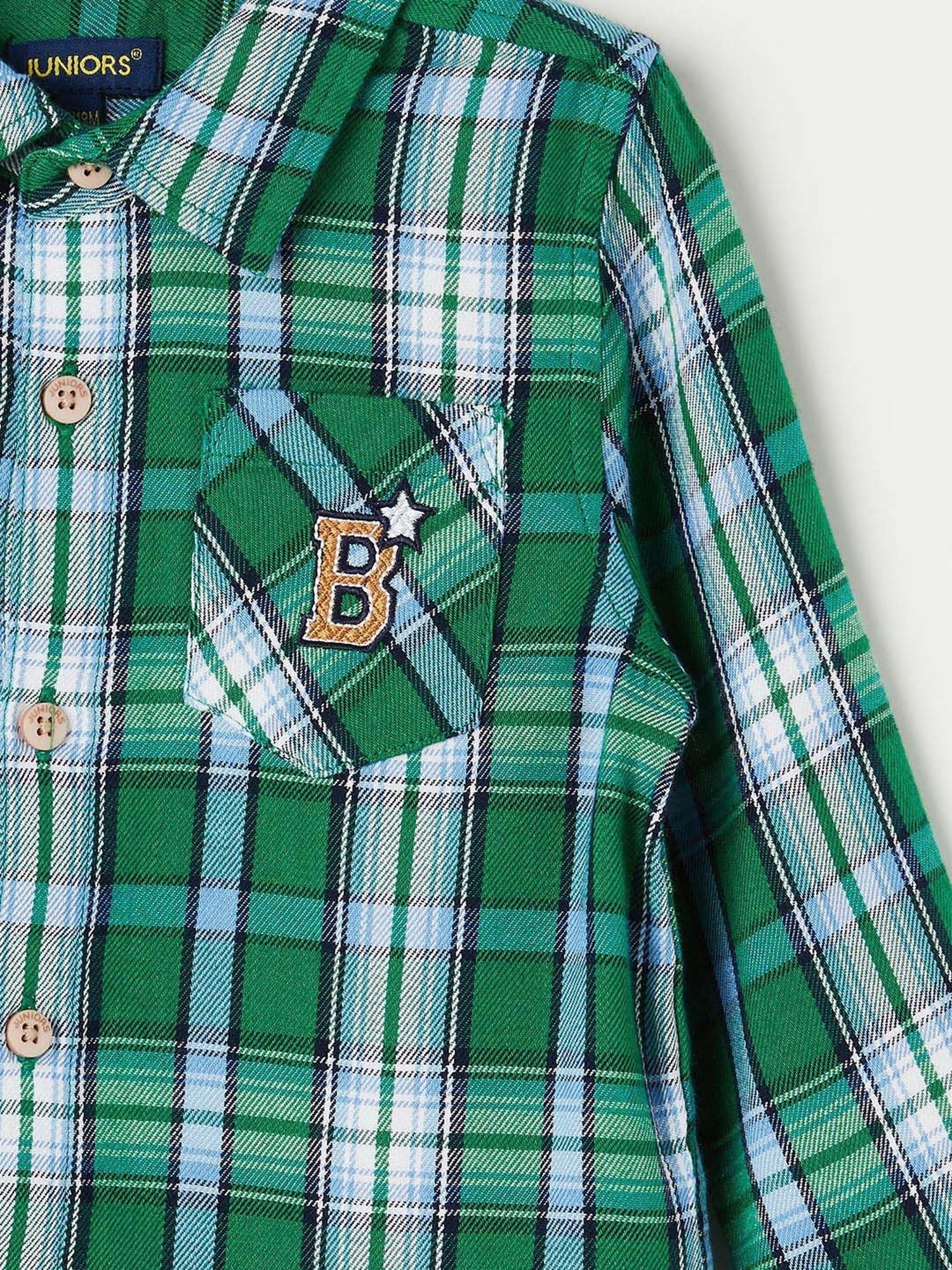 Juniors by Lifestyle Boys Green Cotton Checks Full Sleeves Shirt