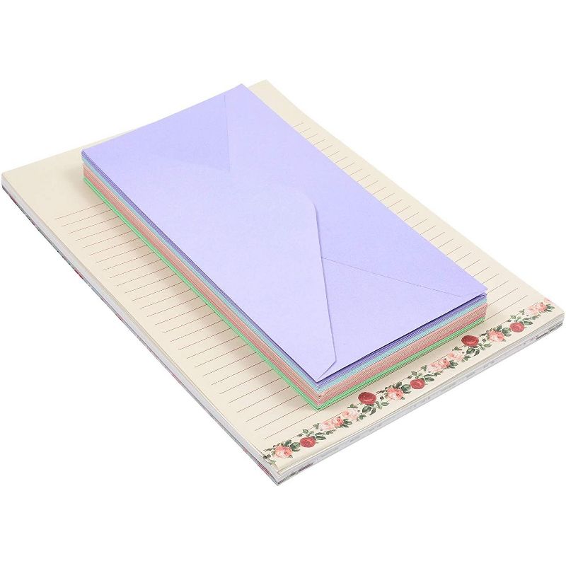 Paper Junkie 60 Sheets Vintage Floral Lined Stationery Paper with Envelopes 10.2 x 7.25 in, 6 Designs