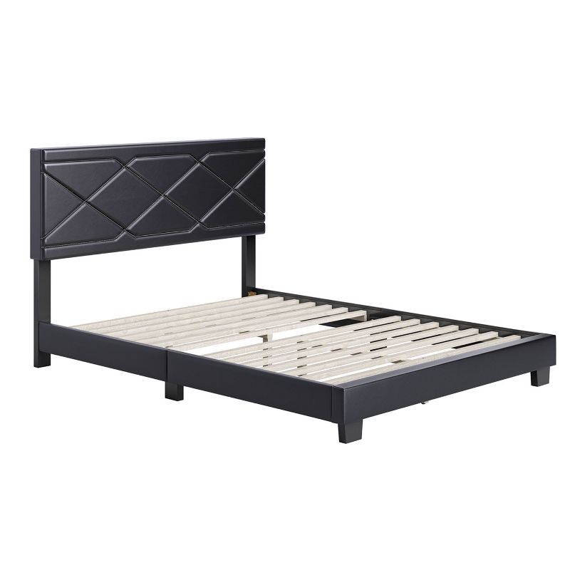 Boyd Sleep VMI1407BKEK Antwerp Faux Leather Upholstered King Size Platform Bed Frame with Decorative Headboard and Wood Slat Supports, Black