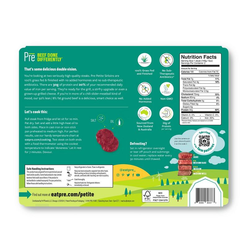 Pre 100% Grassfed & Finished Petite Sirloin Steak - 10oz