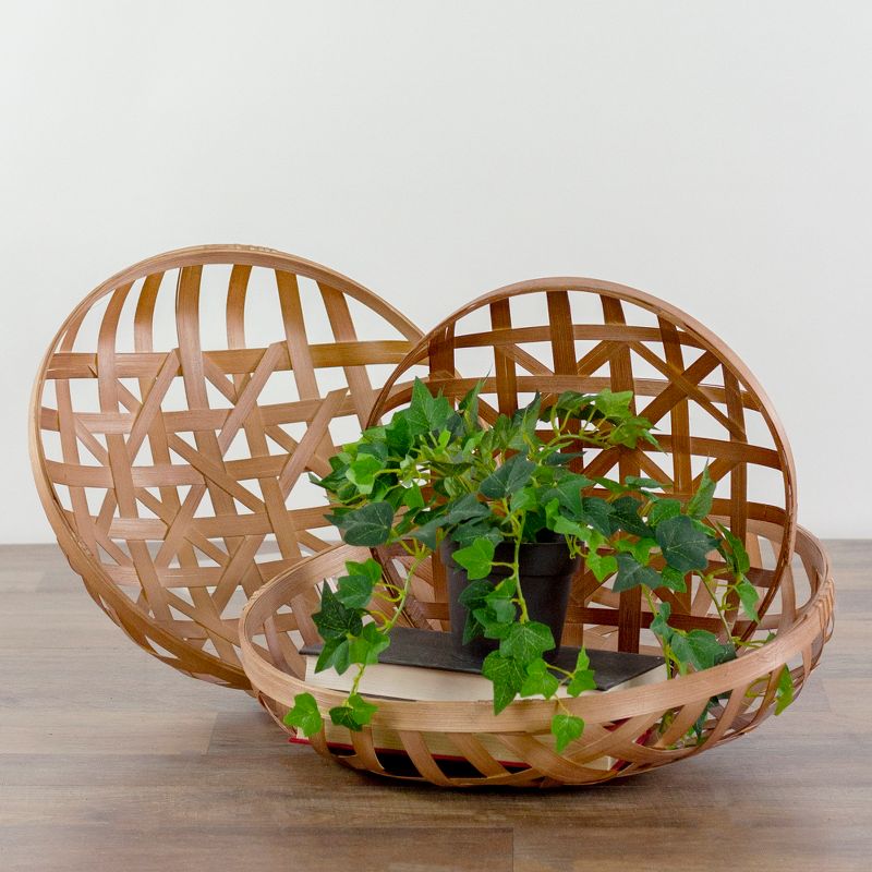 Northlight Set of 3 Brown Wooden Lattice Rustic Table Top Baskets
