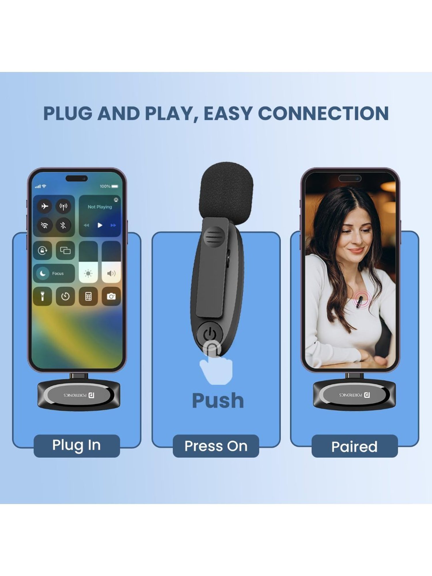 Portronics Dash 7 Omnidirectional 8 Pin Wireless Microphone with Noise Cancellation (Black)