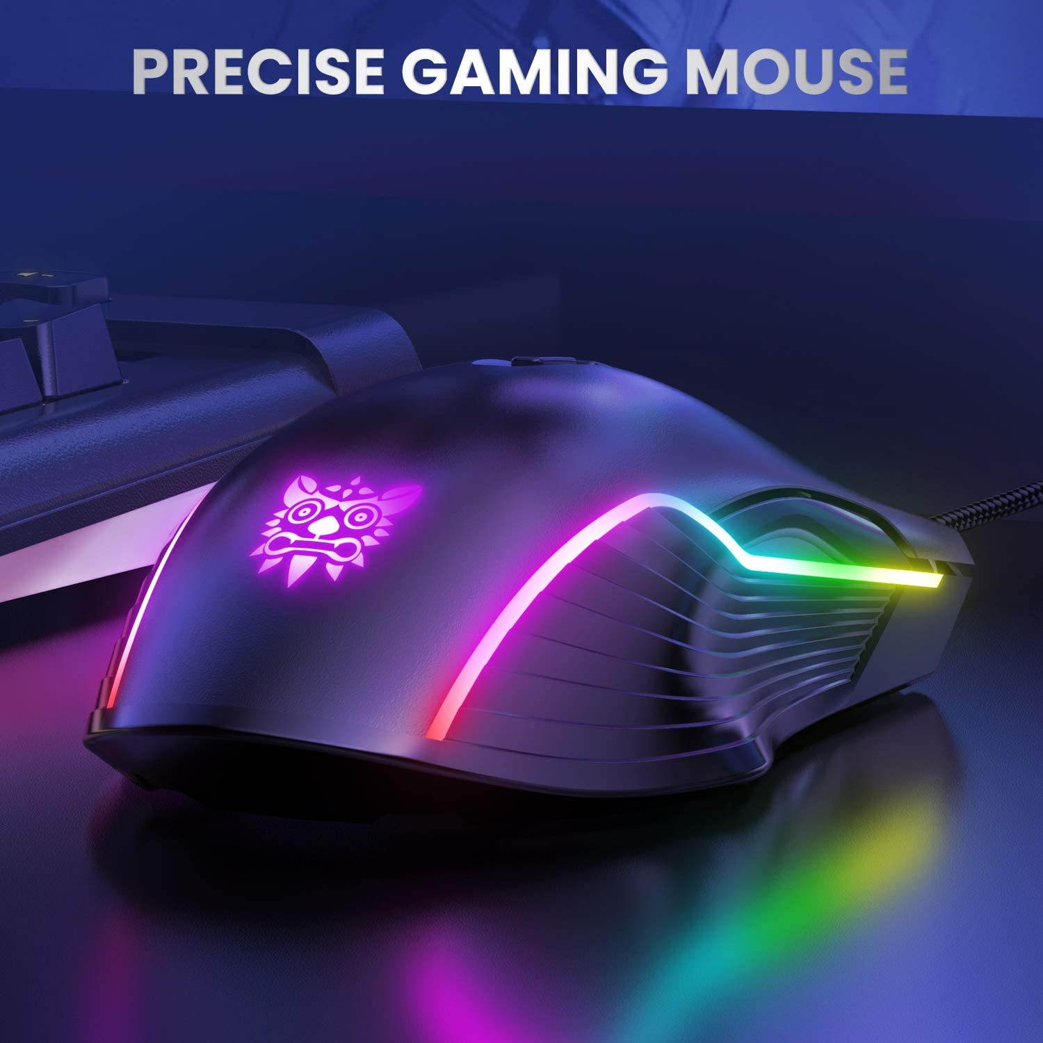 ONIKUMA Gaming Mouse 6400 DPI & Multiple LED Light Effect PC Mouse with RGB Lighting USB Wired Mouse Optical for Pro Gamer (Black)