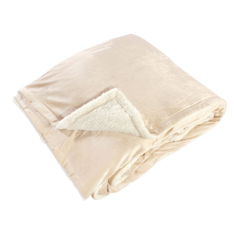 Hudson Home Collection Home Mink Blanket with Sherpa Back, Tan Sherpa, 60X80 In. (Oversize Throw)