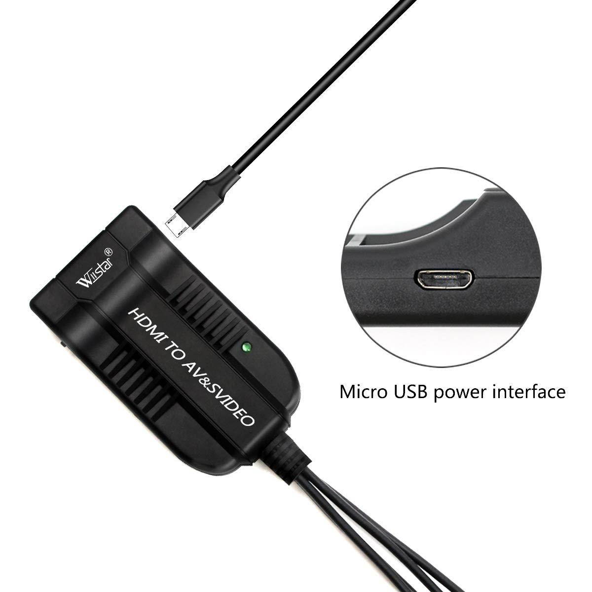 Wiistar HDMI to Male AV CVBS S-Video Converter Adapter HDMI to Male 3RCA Composite R/L S Video 1080P Video Converter Box with AV Svideo Cable