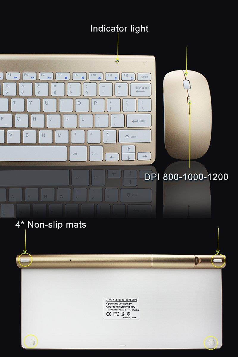 Wireless Keyboard And Mouse Combo Set 2.4G For Mac Apple Pc Full Size Slim USA (Gold)