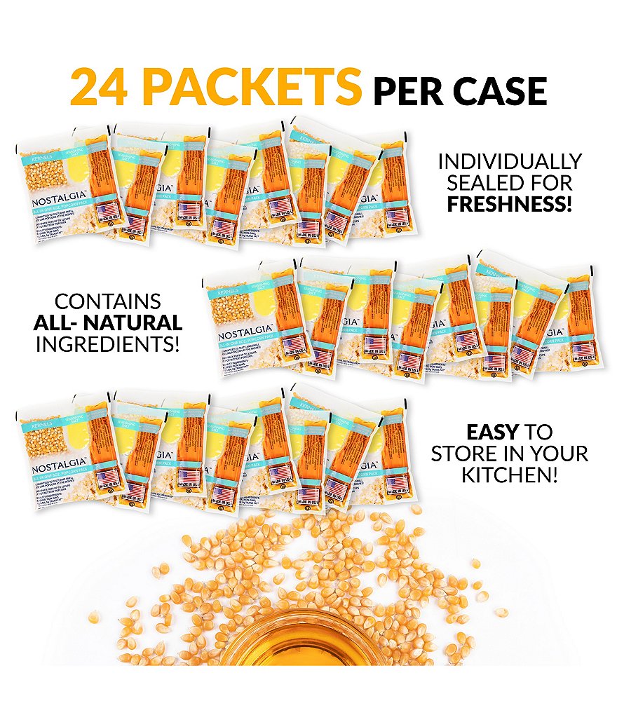 Nostalgia Electrics Best Tasting Premium 8-Ounce Popcorn, Oil & Seasoning Salt All-In-One Packs - 24 Count