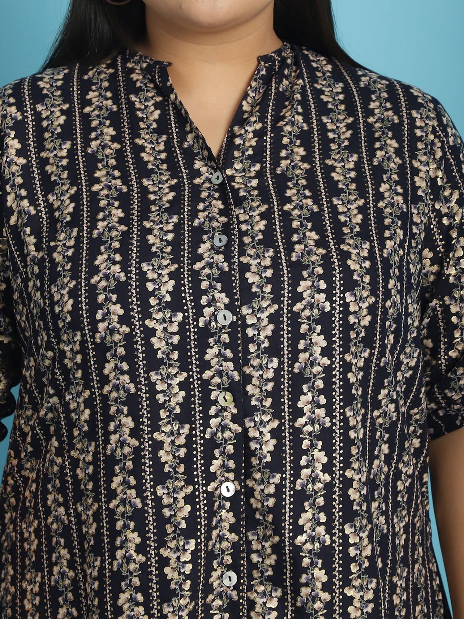 theRebelinme Navy Floral Print Shirt