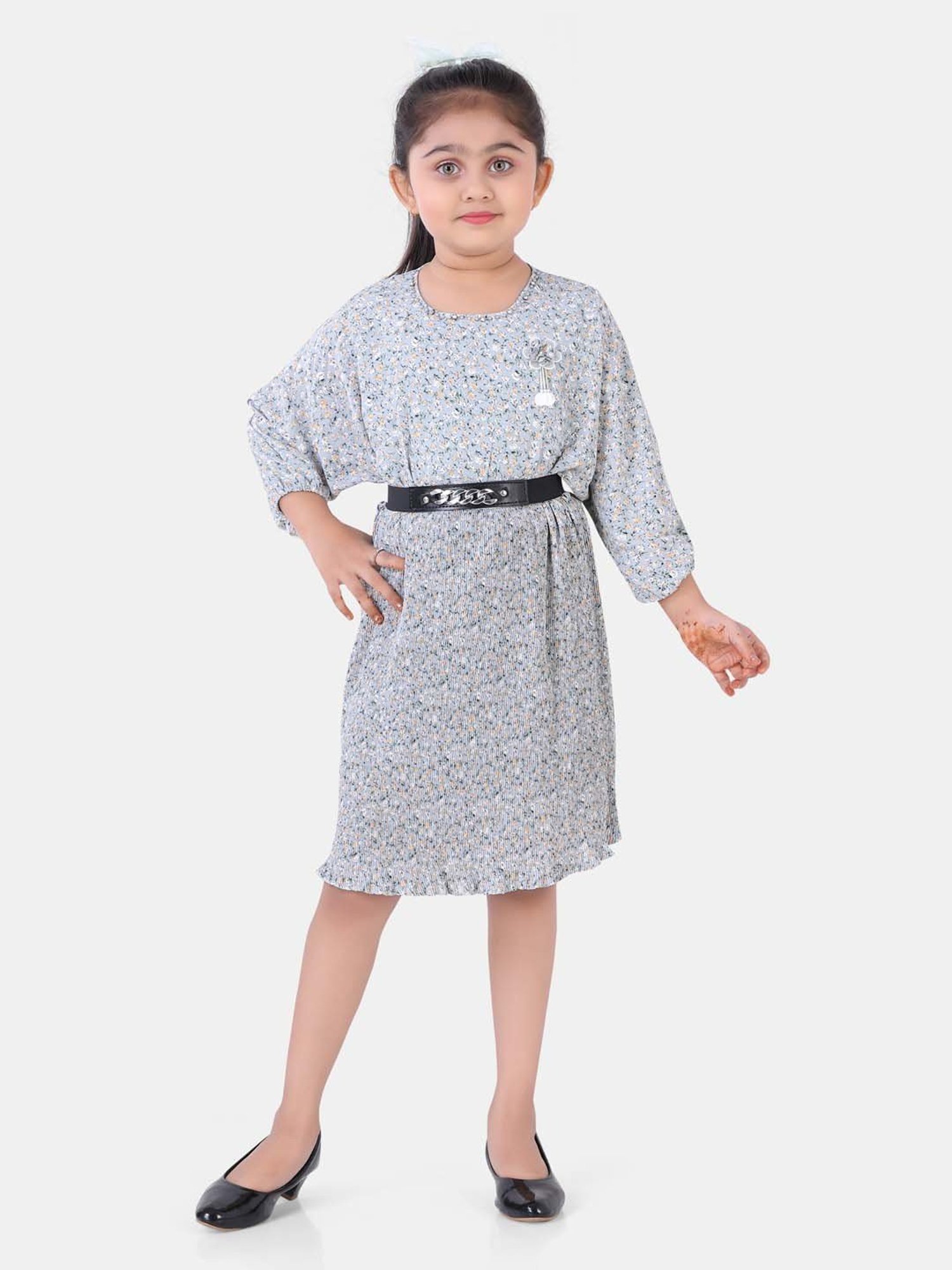 poplins Kids Blue Cotton Floral Print Dress