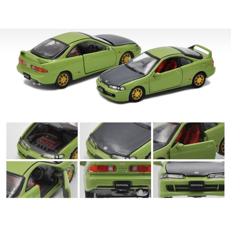 Honda Integra Type-R DC2 Military Green with Carbon Hood and Gold Wheels 1/64 Diecast Model Car by Era Car