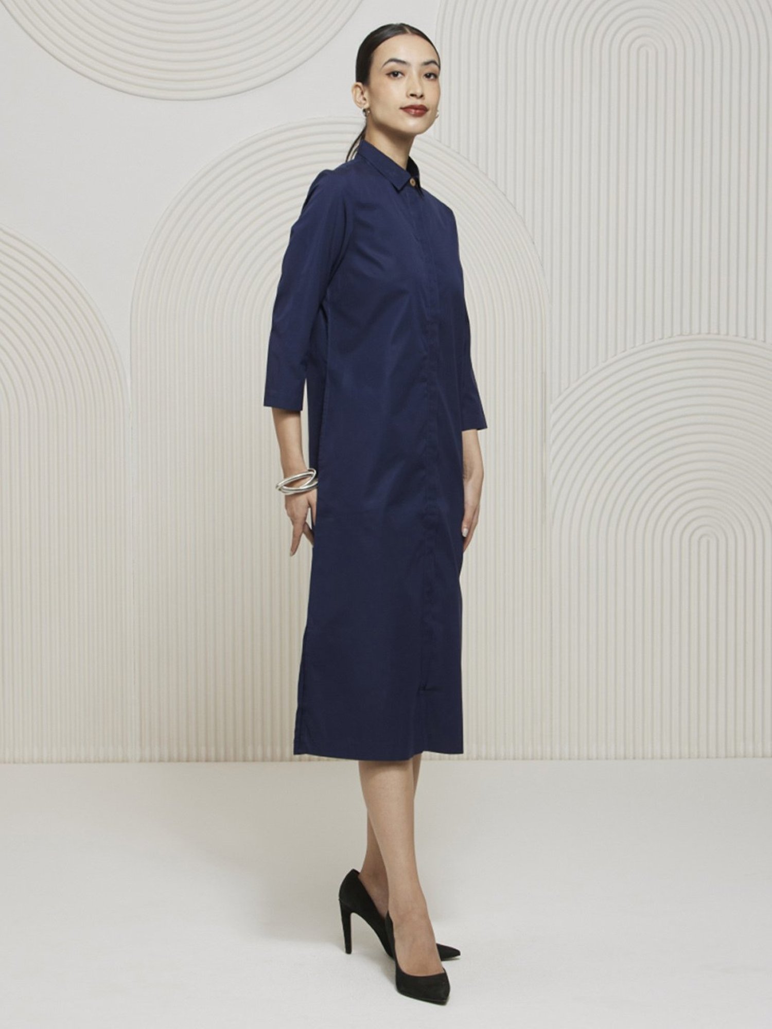 Artagai Navy Polin Elevated Basics Shirt Dress with Concealed Placket