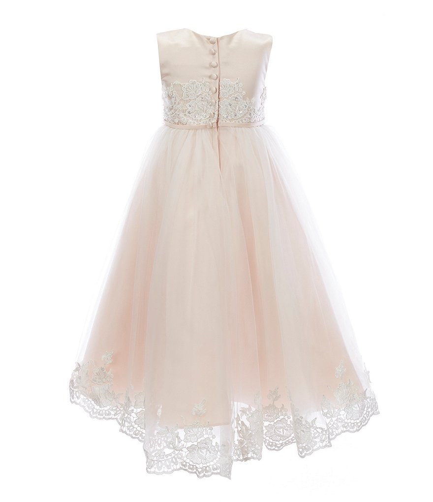 Chantilly Place Little Girls 2T-6X Embroidered-Trim Satin/Tulle Fit-And-Flare Ball Gown