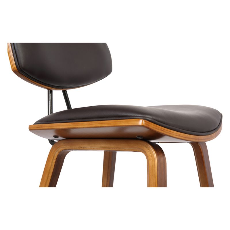 26" Fox Mid-Century Counter Height Barstool in Brown Faux Leather with Walnut Wood - Armen Living