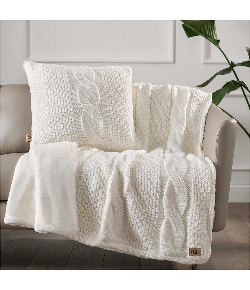 UGG Erie Cable Knit Faux Fur Throw