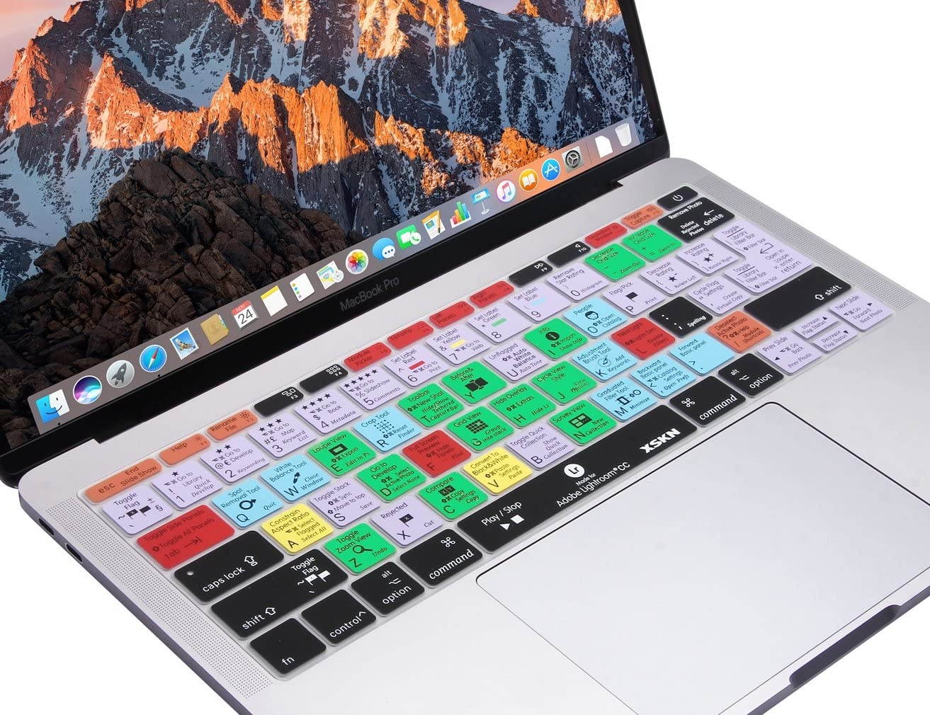 XSKN 2016 Shortcut Design Series Keyboard Skin Cover for New MacBook 12 (2015 Model A1534) and New MacBook Pro 13 (2016 Newest Version Model A1708, No Touch Bar), US&EU Version (Lightroom)