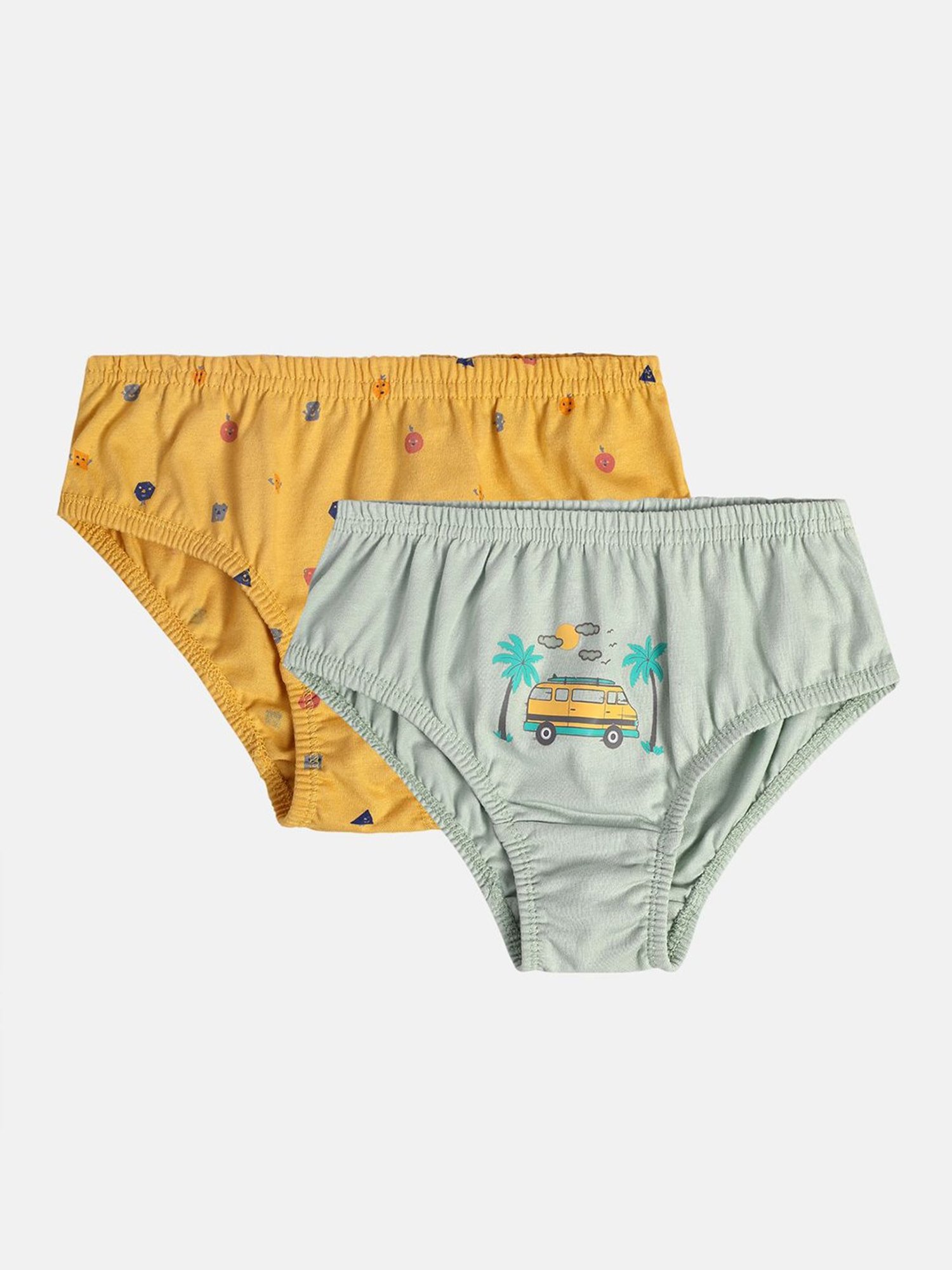 MINIKLUB Boys Orange & Green Printed Briefs (Pack Of 2)