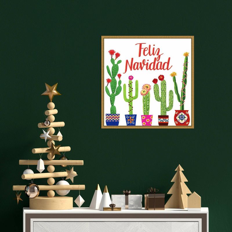 16" x 16" Navidad Tropical I Christmas Cactus by Grace Popp Framed Canvas Wall Art - Amanti Art