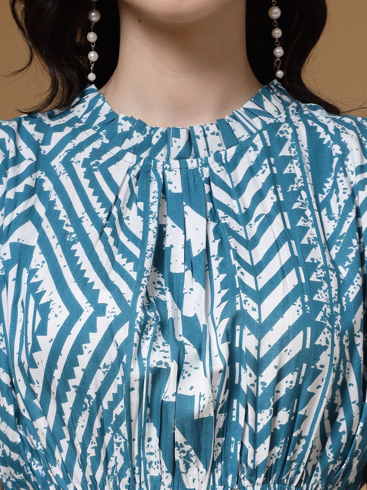 Indibelle Blue Geometric Print Ethnic Dress