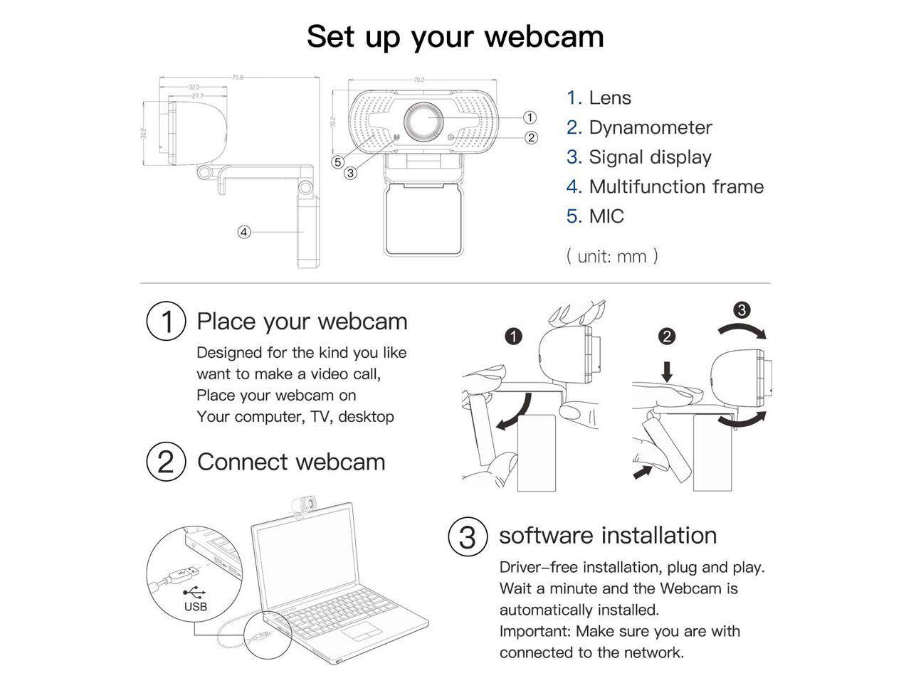 Anivia 1080p HD Webcam W8, USB Desktop Laptop Camera, Mini Plug and Play Video Calling Computer Camera, Built-in Mic, Flexible Rotatable Clip