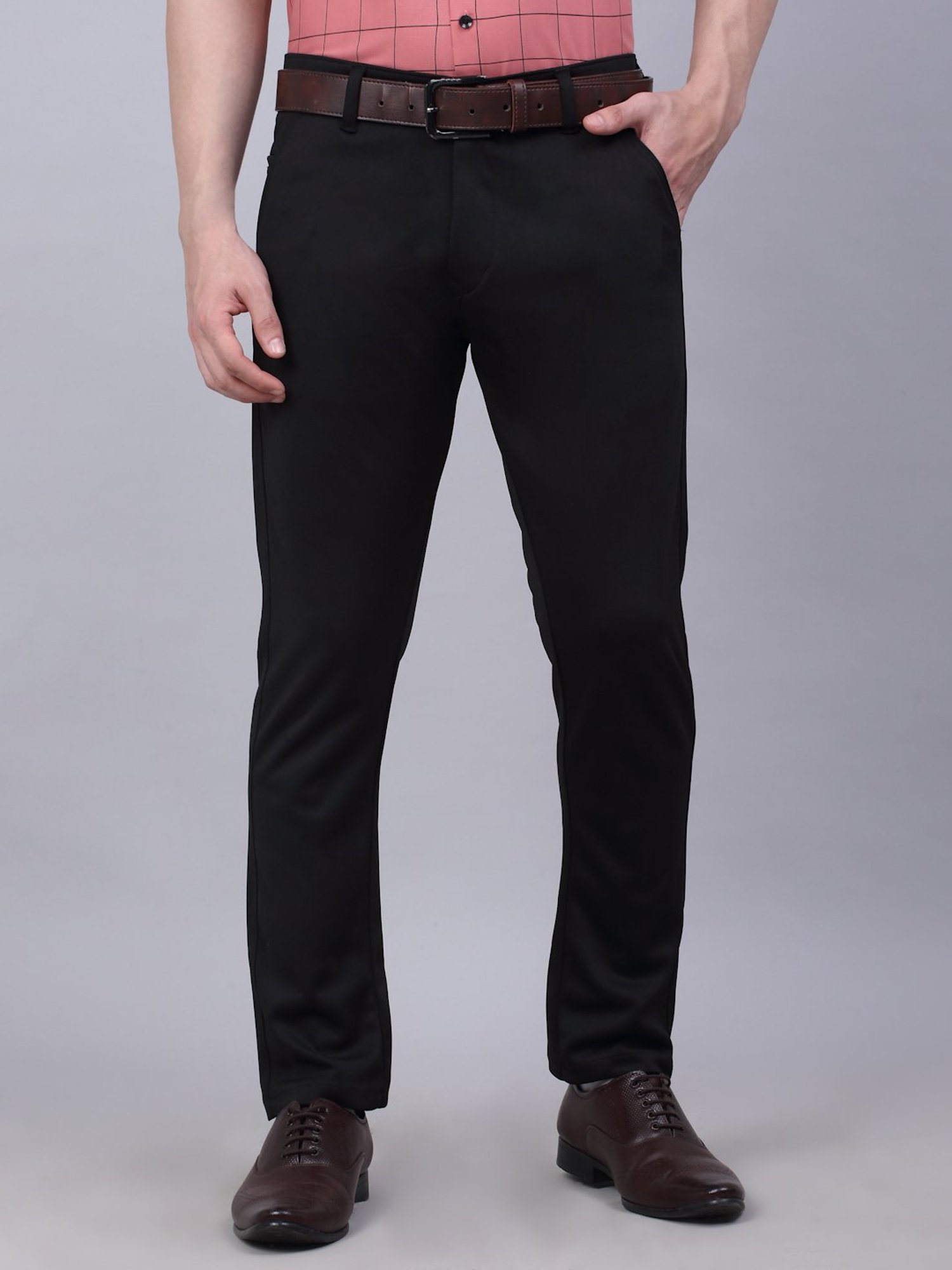 Jainish Black Tapered Fit Flat Front Trousers