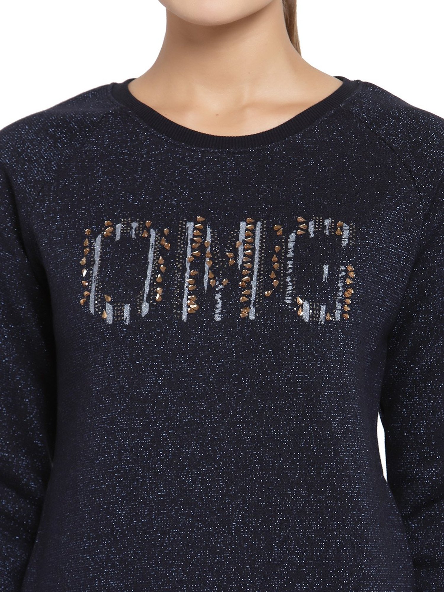 Juelle Navy Embellished Round Neck Sweatshirt
