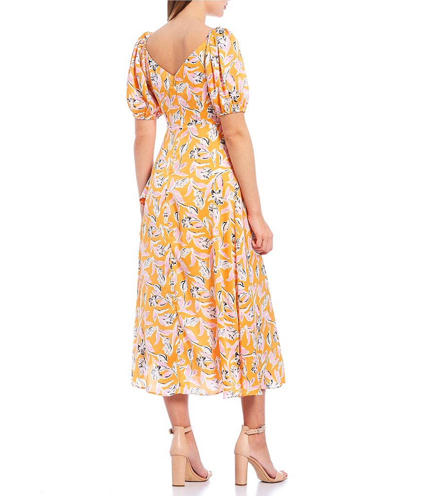 Sachin & Babi Ava Puff Sleeve Wrap Skirt Floral Print Satin Midi Swing Dress