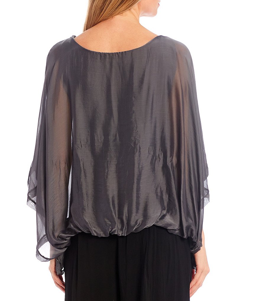 M Made in Italy Silk Blend 3/4 Sleeve Bubble Hem Poncho Top