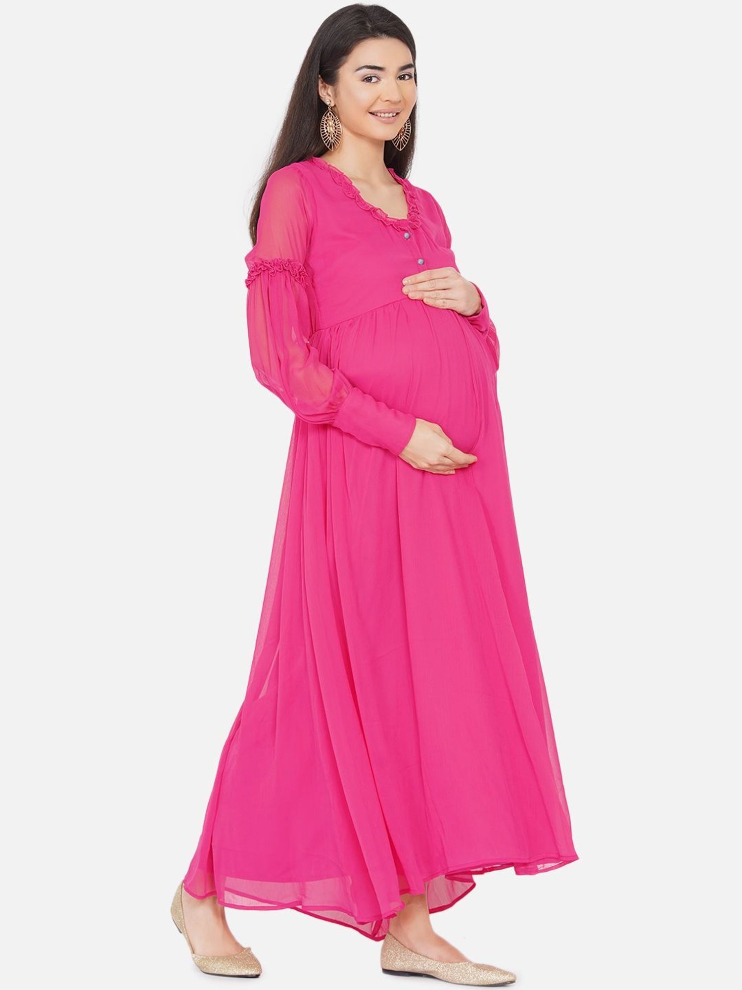 Mine4Nine Pink Maxi Maternity Baby Shower Dress