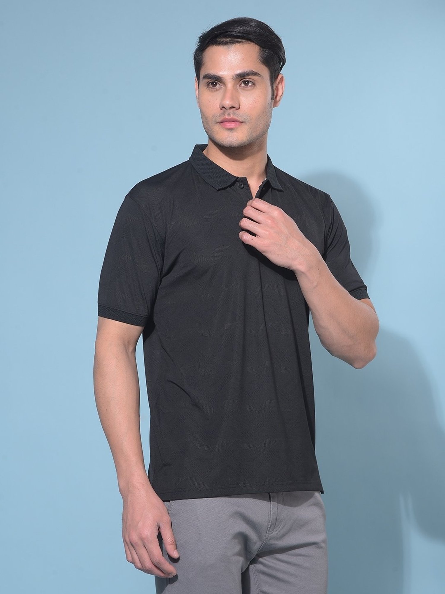 Crimsoune Club Black Slim Fit Printed Polo T-Shirt