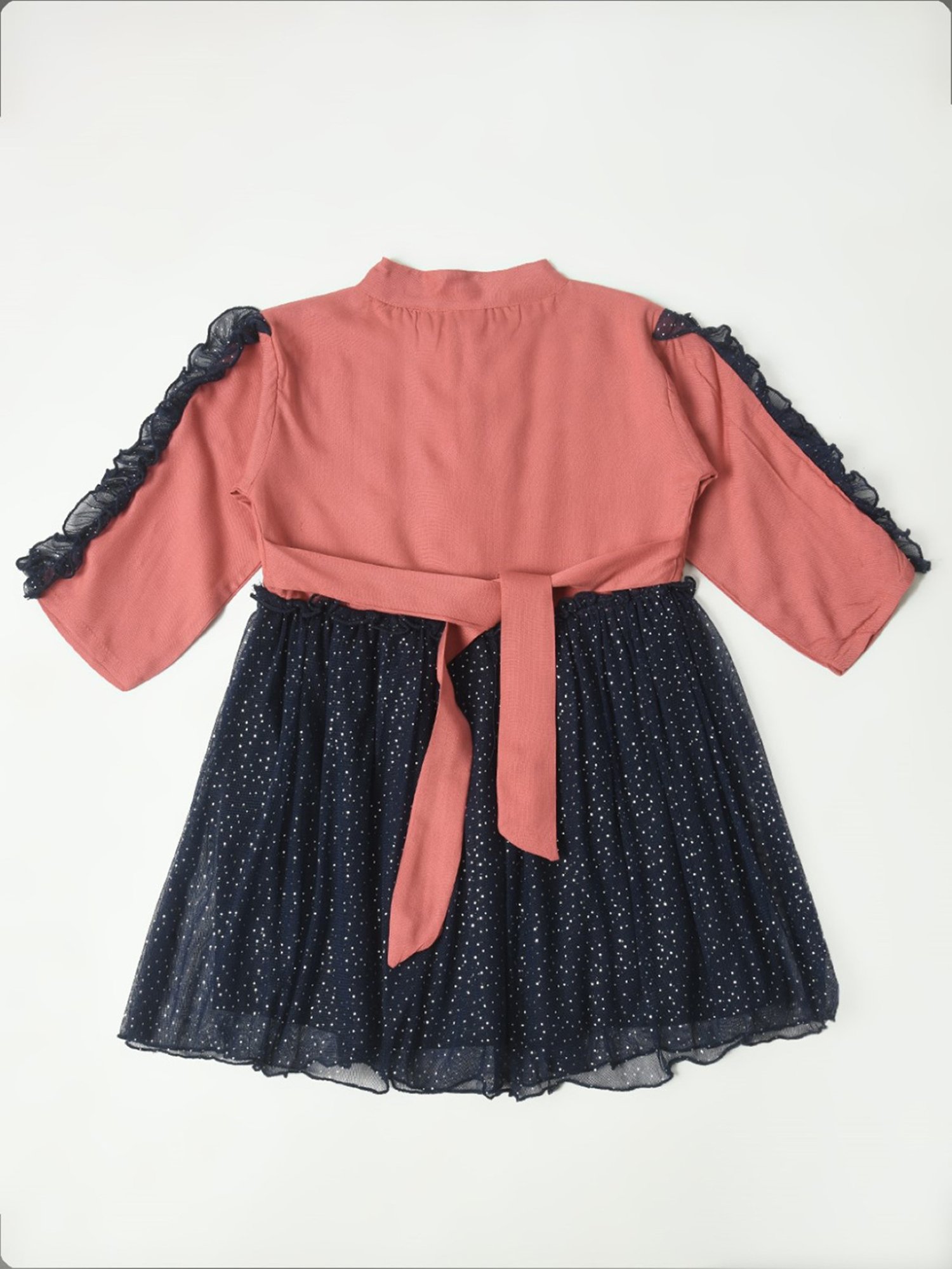 Bella Moda Kids Peach & Navy Embellished Full Sleeves Fit & Flare Dress