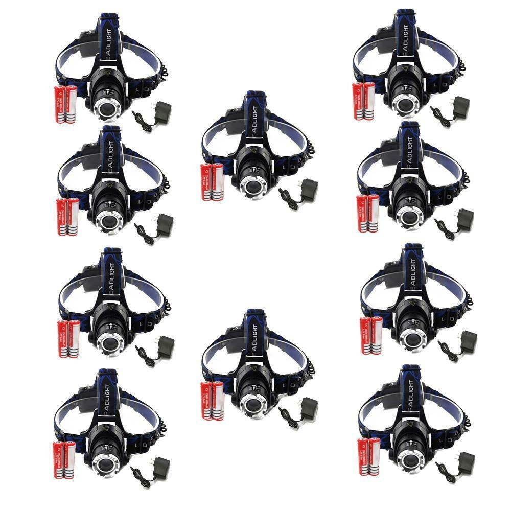10PCS 6000LM LED Zoomable Headlight Head Lamp Light Rechargeable Battery