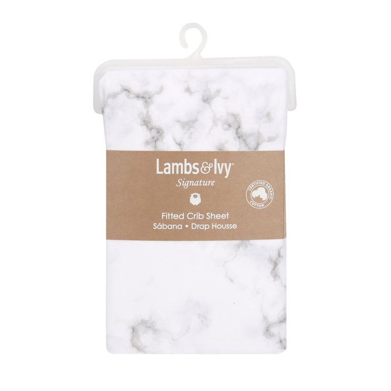 Lambs & Ivy Signature Gray/White Marble Organic Cotton Fitted Crib Sheet