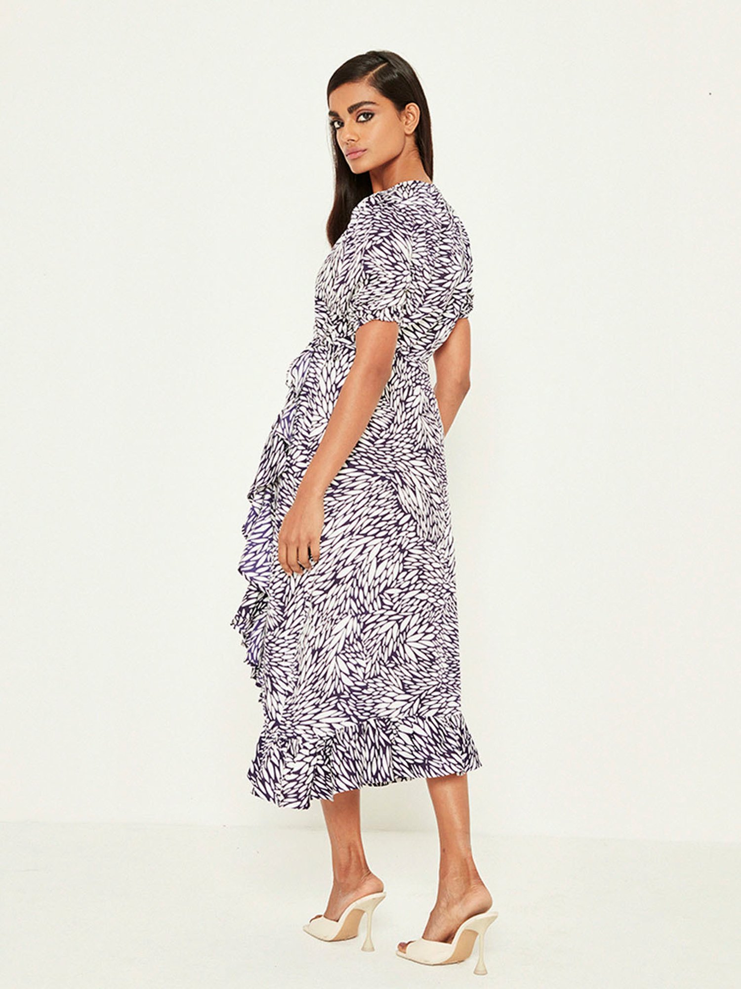 ANCESTRY Navy Printed Wrap Dress