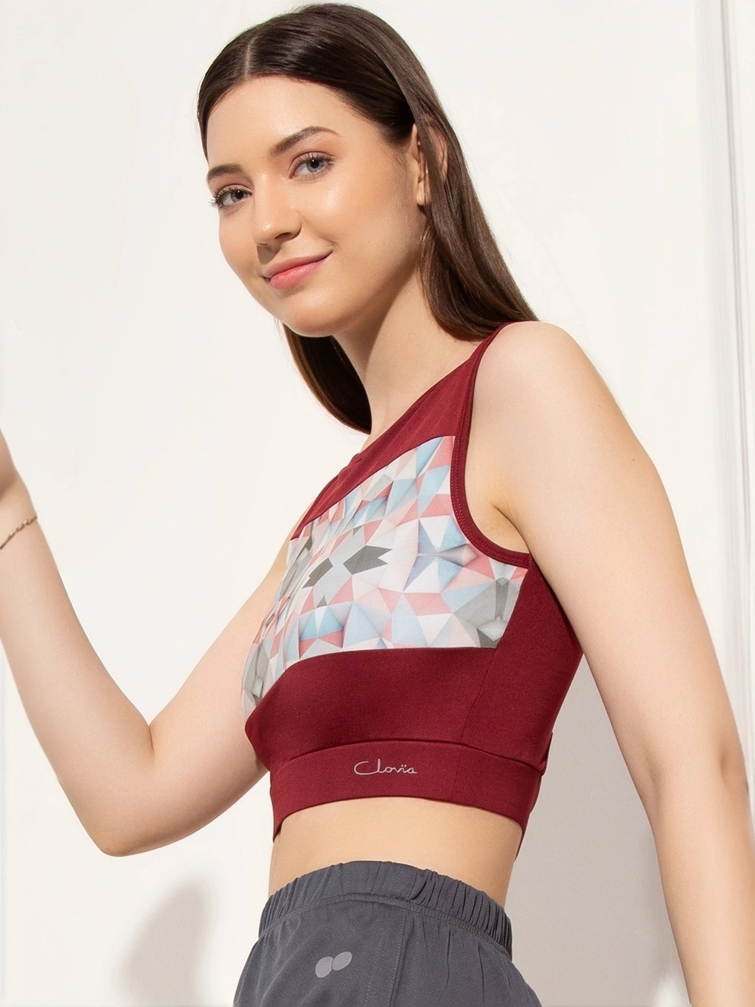 Clovia Maroon Printed Crop Top