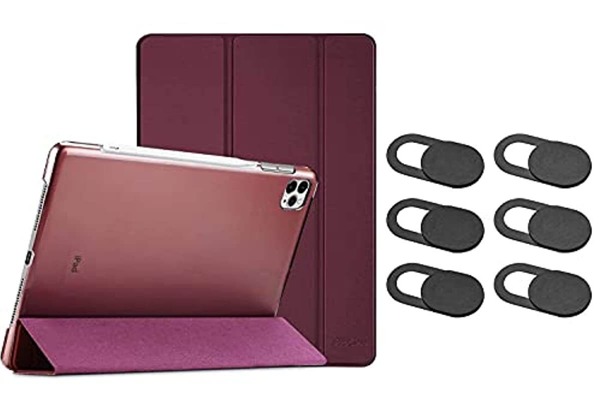 ProCase Wine iPad Pro 12.9 Slim Case 4th Generation 2020 & 2018 Bundle with [6 Pack] Black Ultra Thin Webcam Cover Slide for Laptop Phone