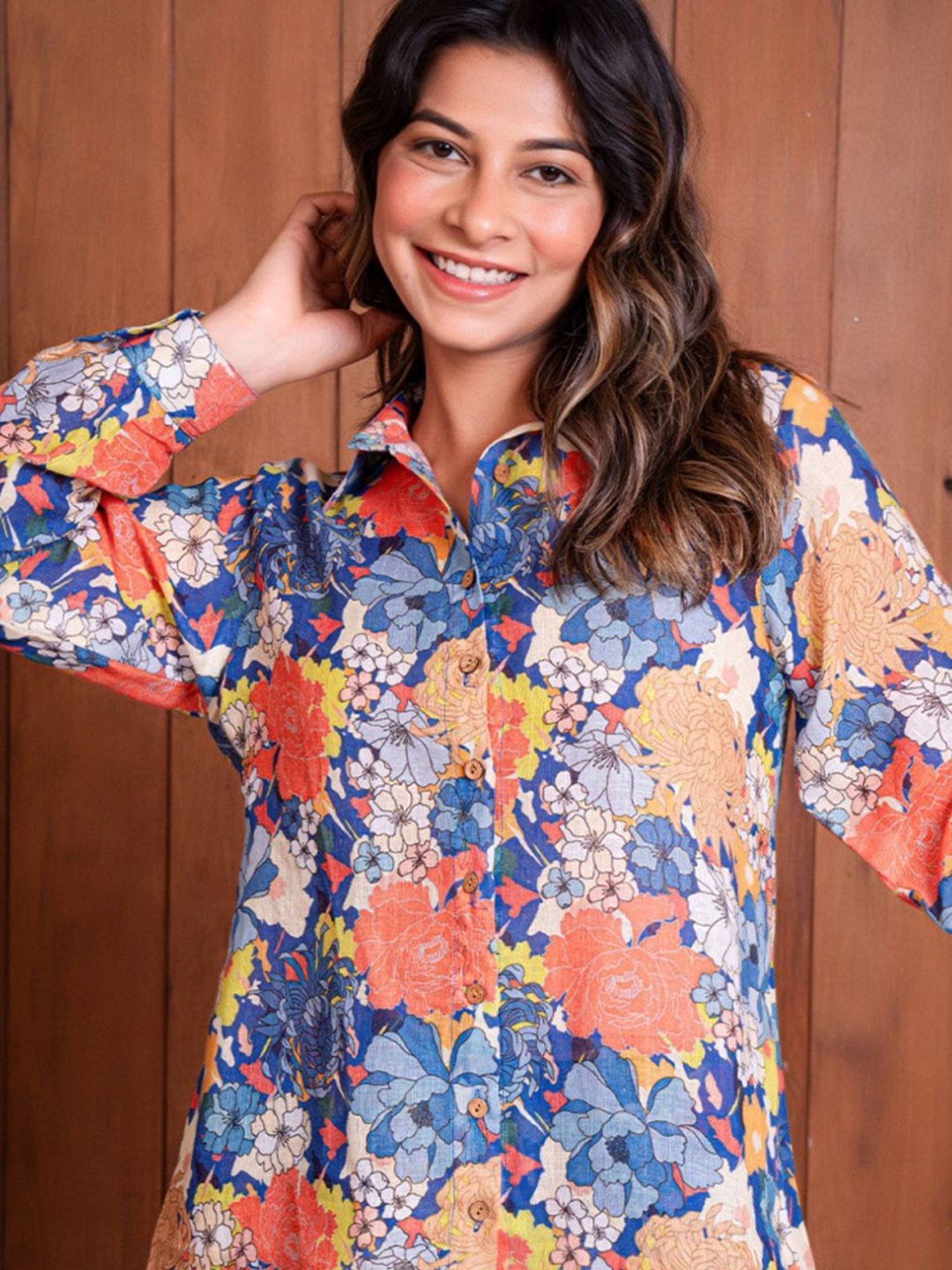Eeshva India Blue Floral Illusion Shirt with Pant
