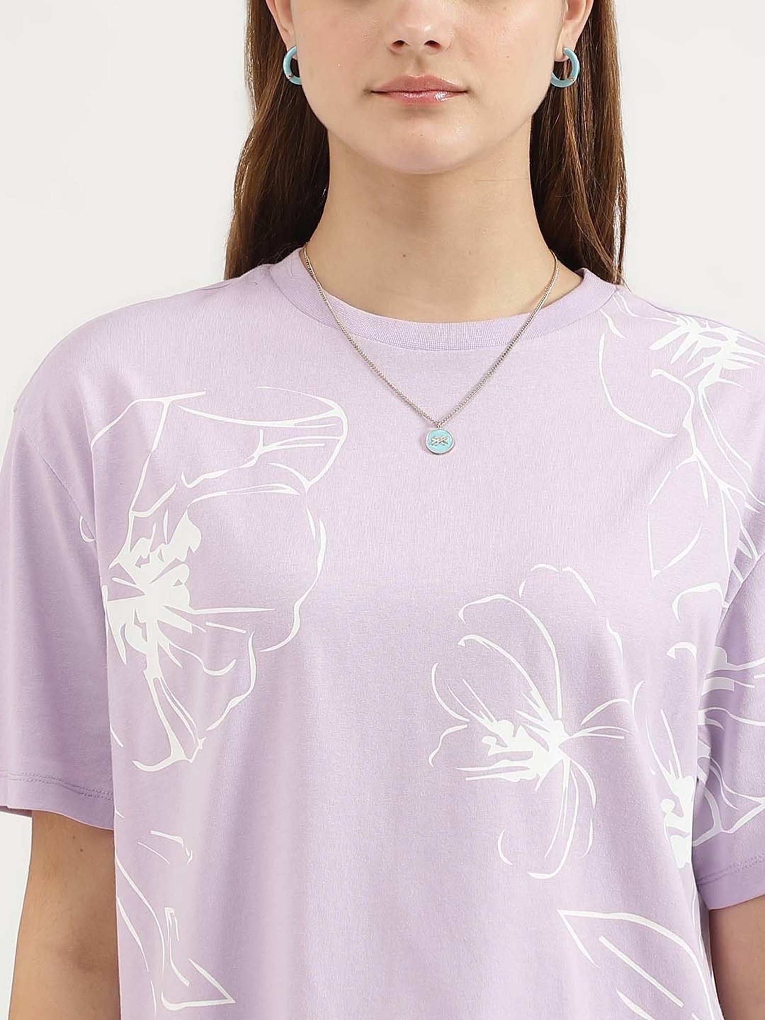 United Colors of Benetton Lilac Cotton Printed T-Shirt