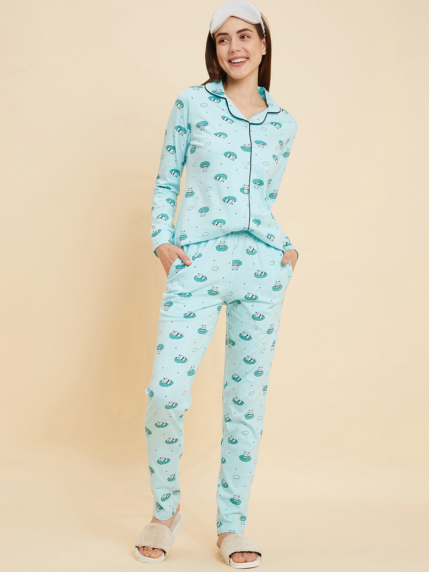Sweet Dreams Mint Green Cotton Graphic Print Shirt Pyjama Set