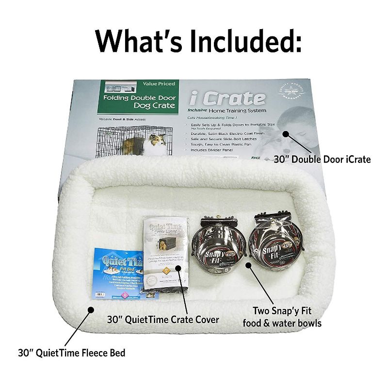 MidWest Homes For Pets iCrate Medium Sized Dog, Puppy, Cat, and Pet Crate/Kennel Kit with Cover, Fleece Bed, 2 Food/Water Bowls, and Drop Pan, Black