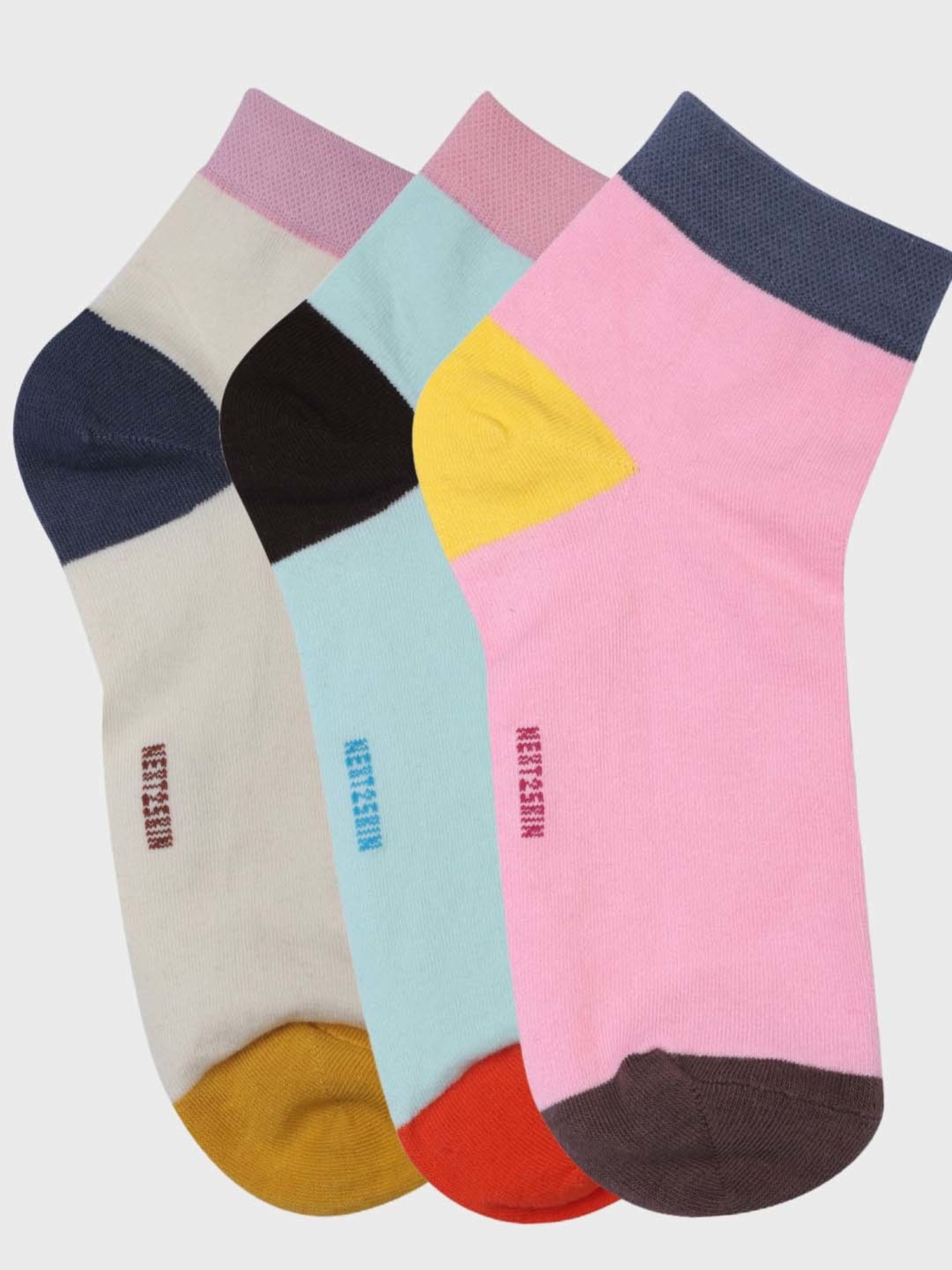 NEXT2SKIN Cream & Blue Cotton Ankle Socks - Pack Of 3