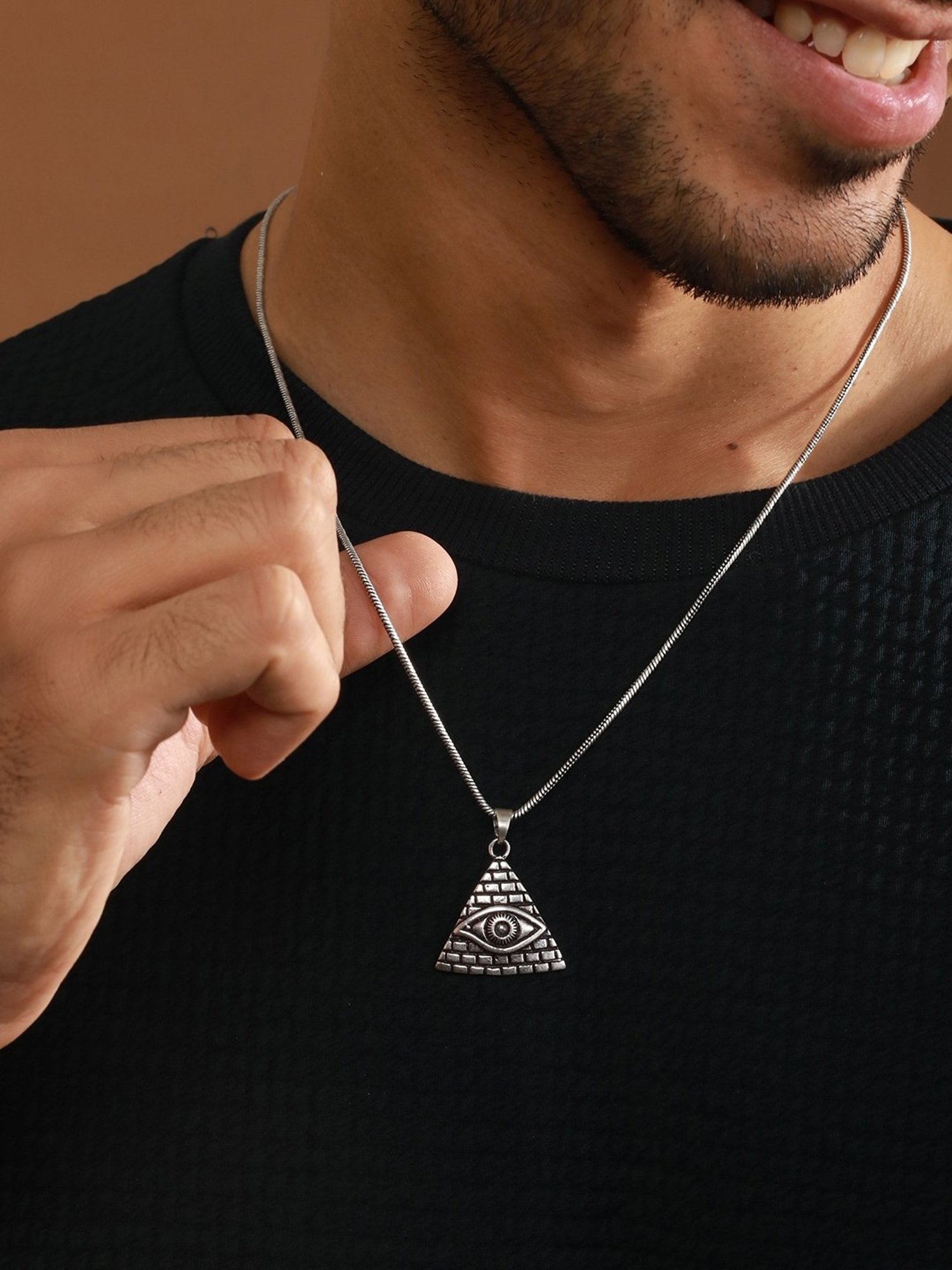 Bold by Priyaasi Triangle Eye Black Casual Pendant With Chain for Men