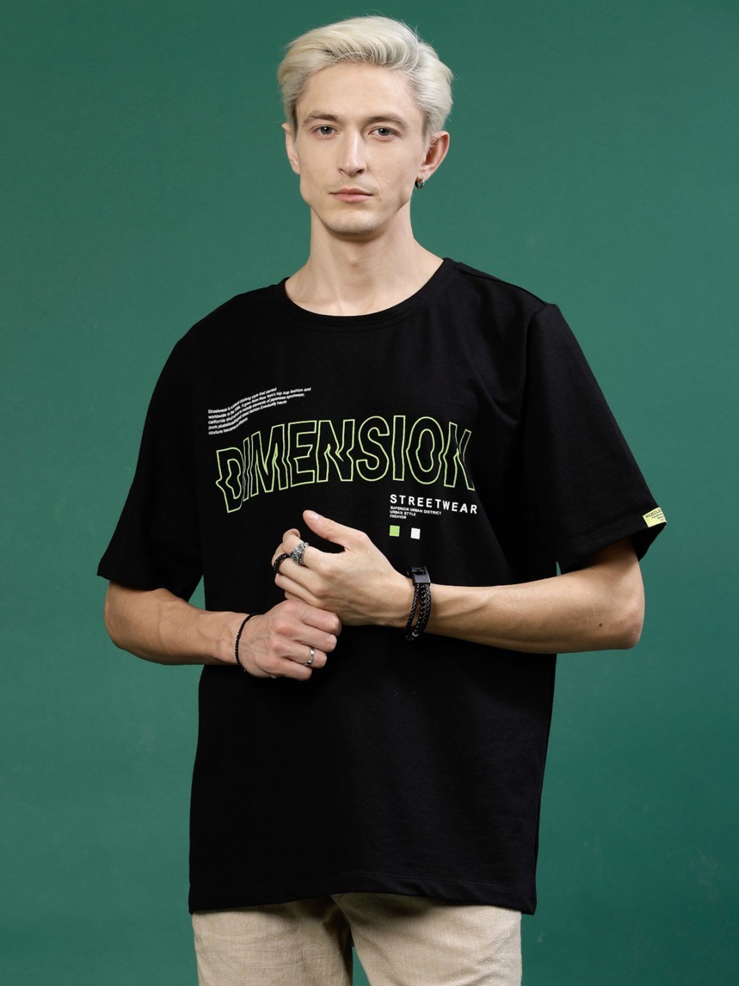 Rigo Black Cotton Loose Fit Printed T-Shirt