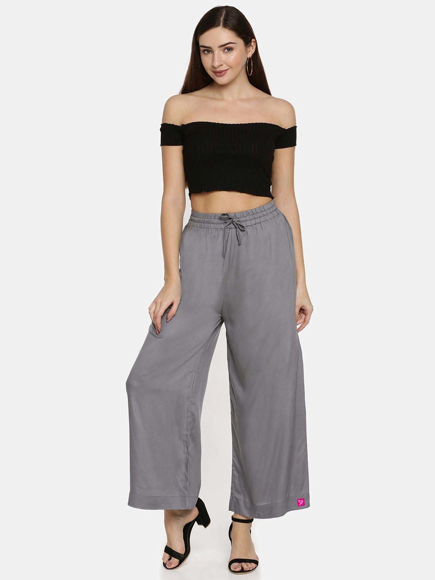 TWIN BIRDS Beige & Grey Mid Rise Palazzos - Pack Of 2