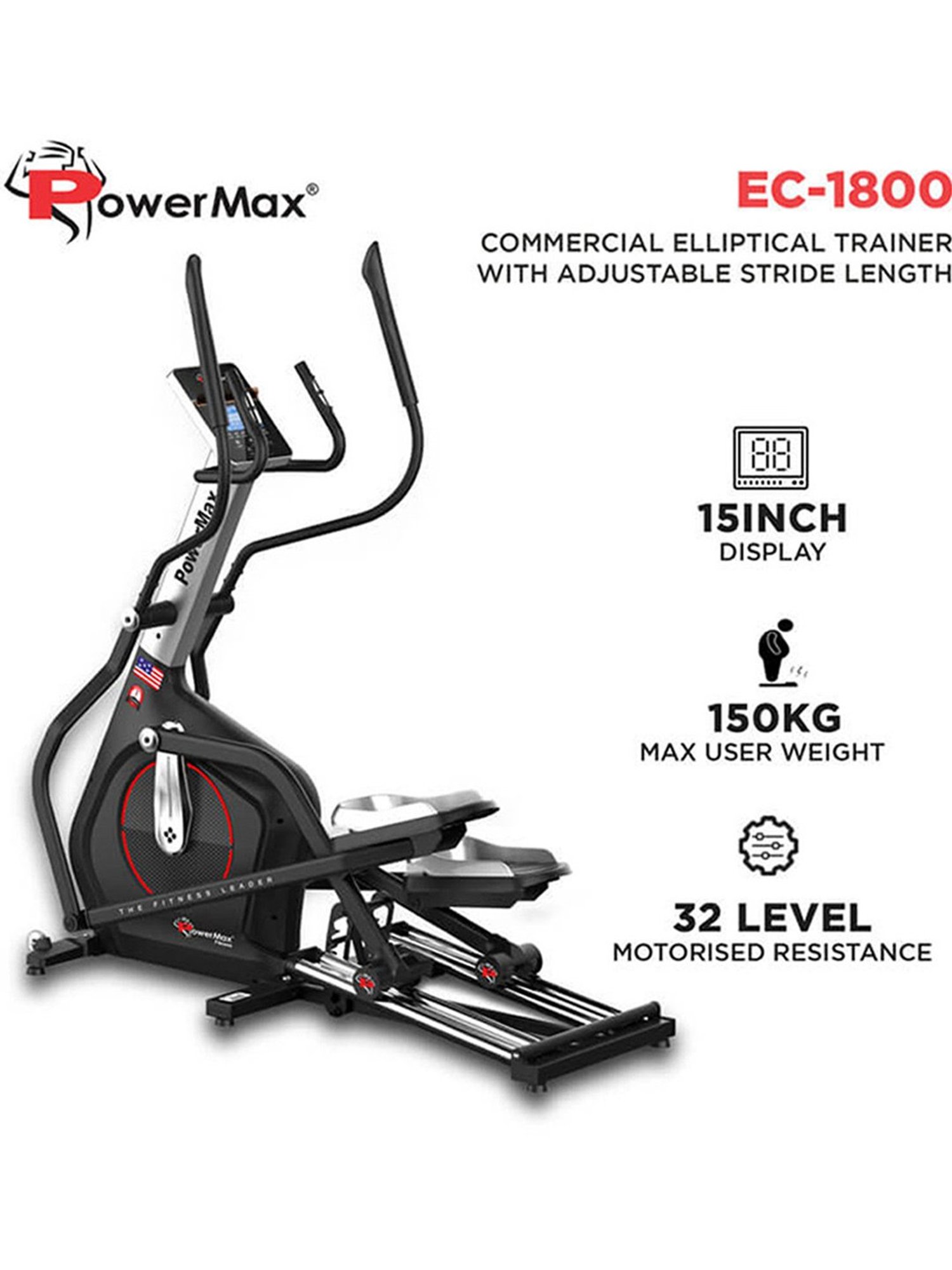 PowerMax Fitness EC-1800 Elliptical Trainer (Black)
