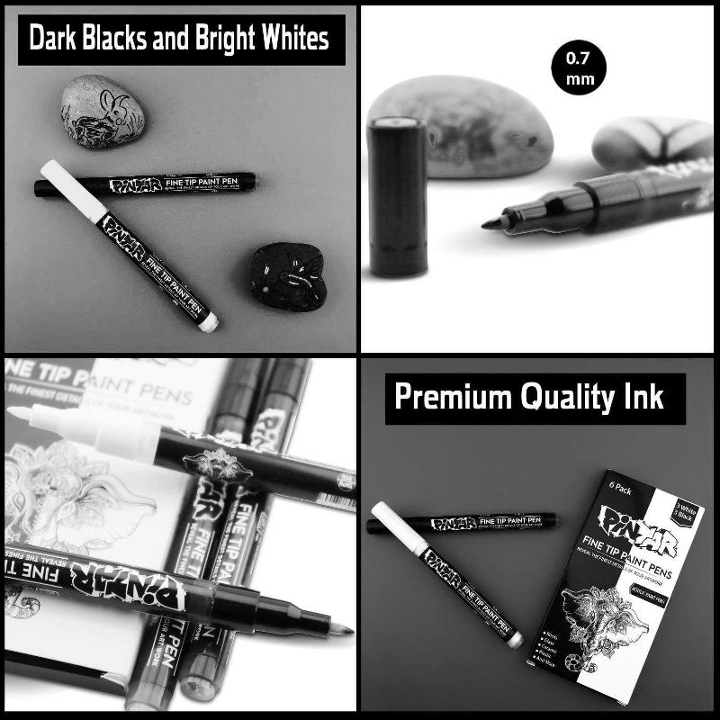 Pintar Art Supply Premium Acrylic Paint Black and White 6-Pack Pens