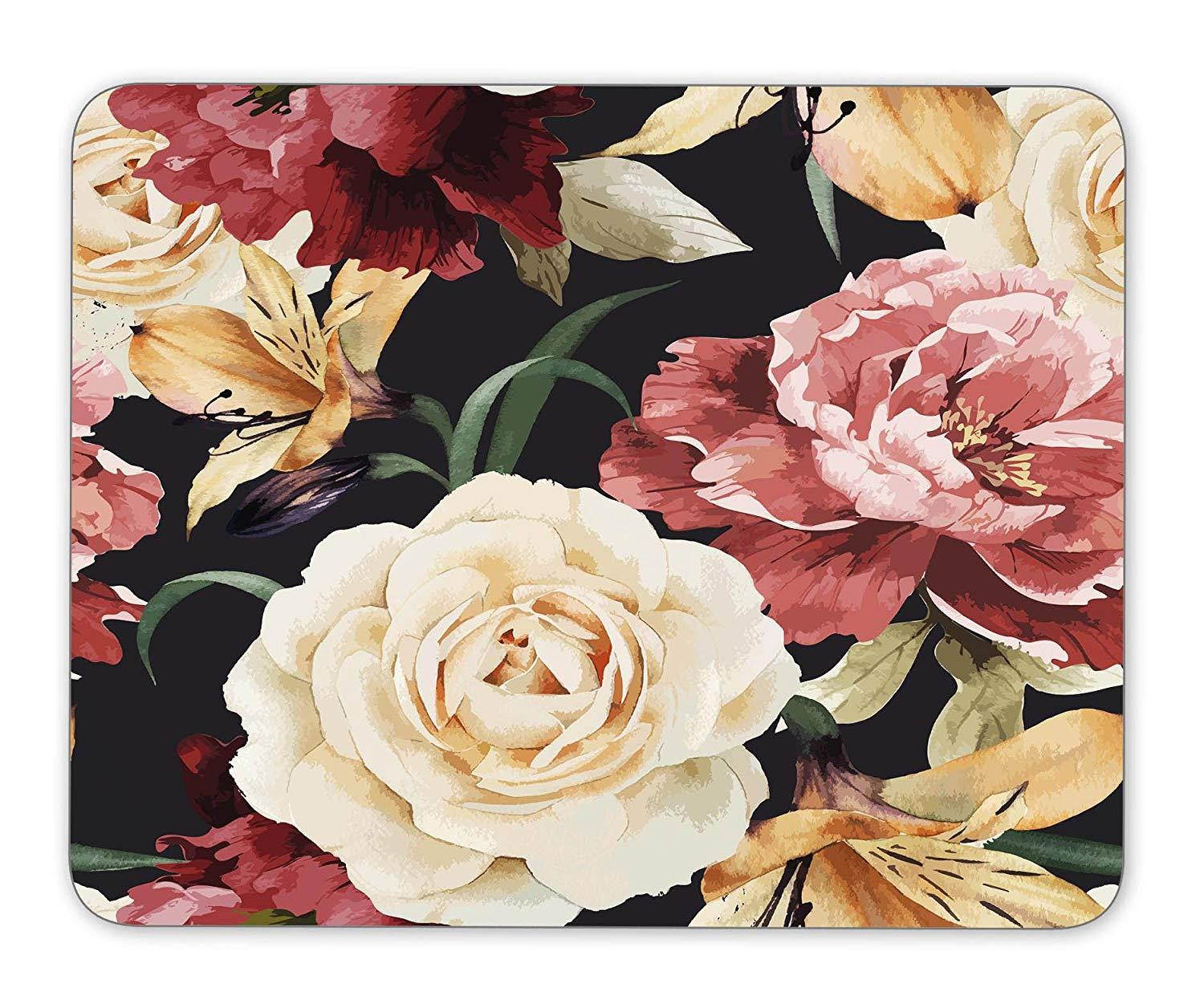 KingKang Seamless Floral Pattern with Roses, Watercolor Mouse Pad Office Mouse Pad Gaming Mouse Pad Mouse Mat Mousepad Non-Slip Rubber Backing