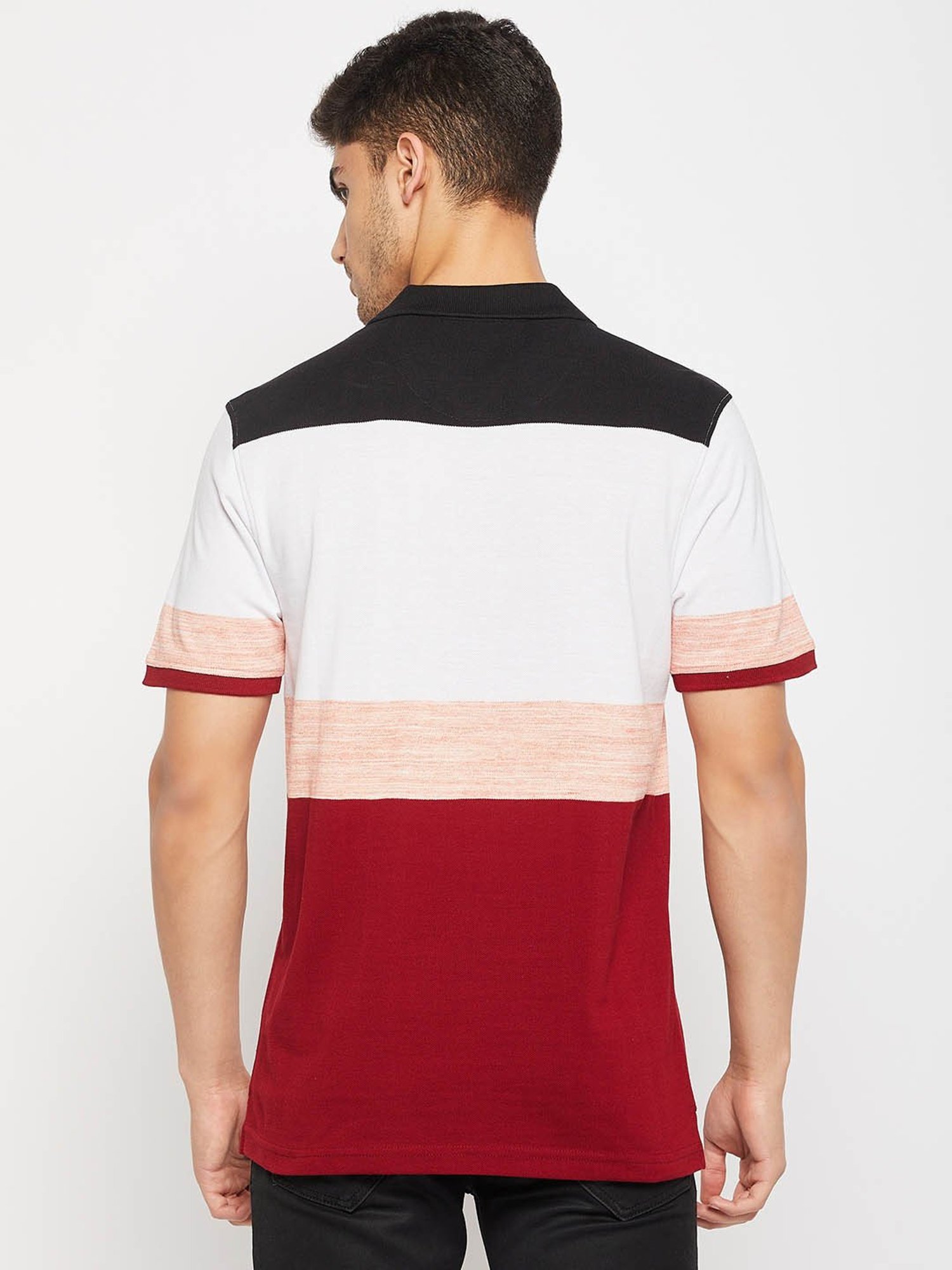 Club York Maroon & White Regular Fit Colour-Block Polo T-Shirt
