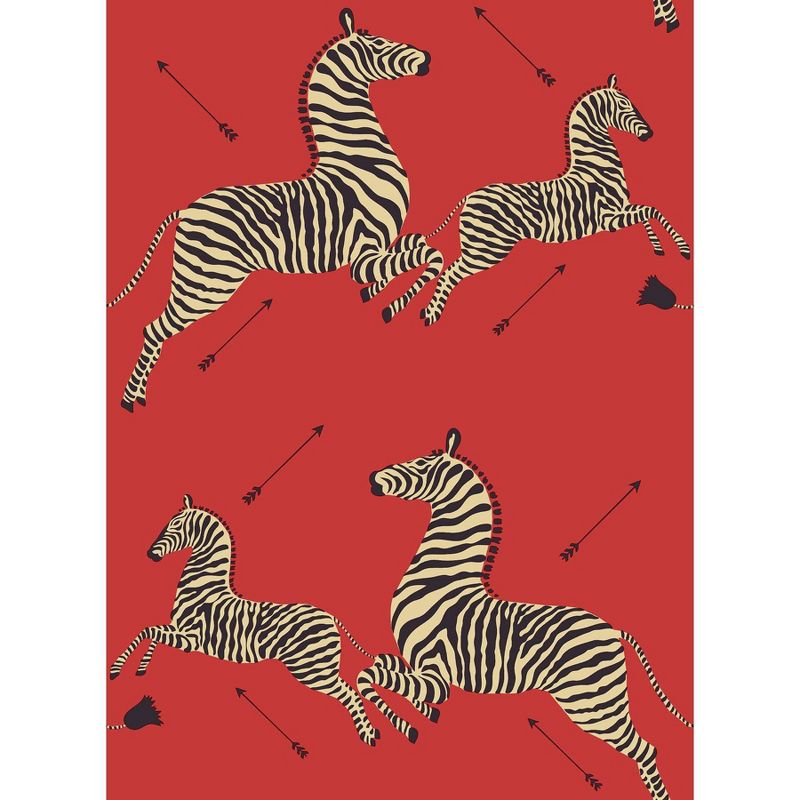 Brewster Zebra Safari Scalamandre Self Adhesive Wallpaper Masai Red