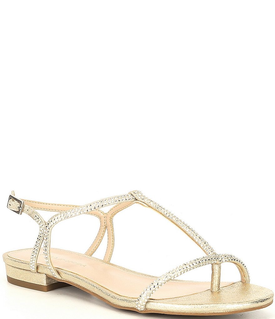 Pelle Moda Barber Metallic Suede Crystal Embellished Dress Sandals