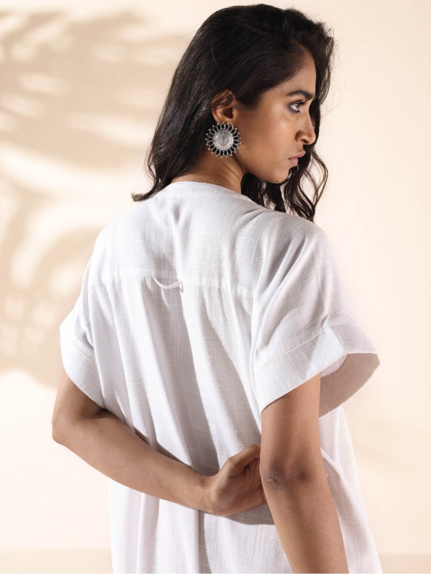 true Browns White Cotton Self Pattern A-Line Dress